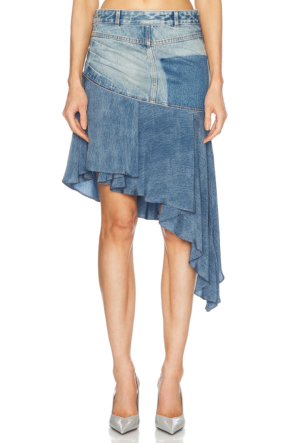 Image 1 of BALMAIN Asymmetric Denim Ruffled Short Skirt in Bleu Jean