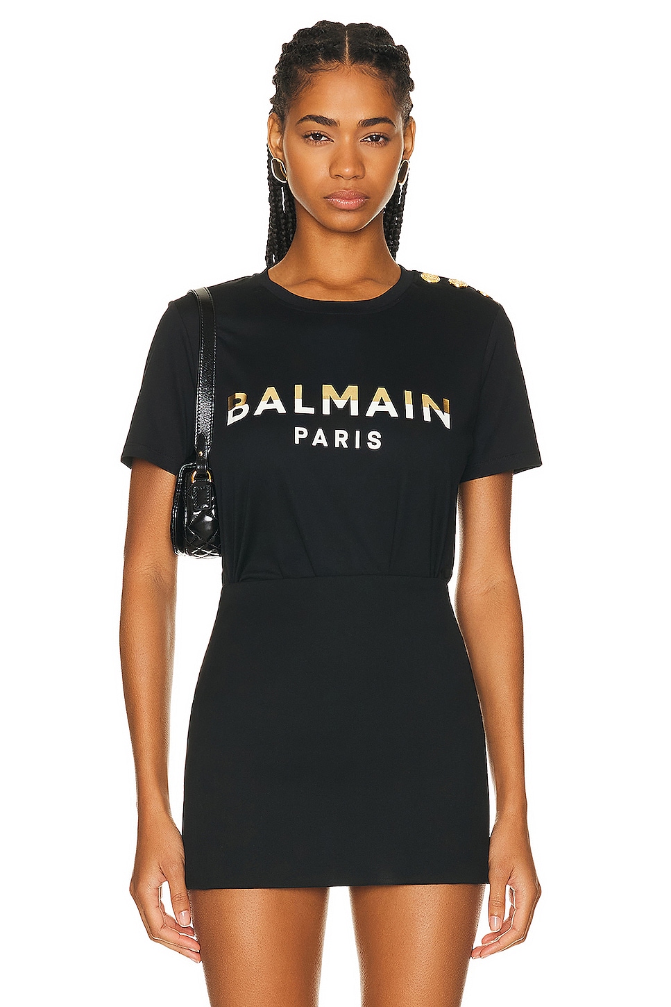 Image 1 of BALMAIN Print Foil T-Shirt in Noir & Creme