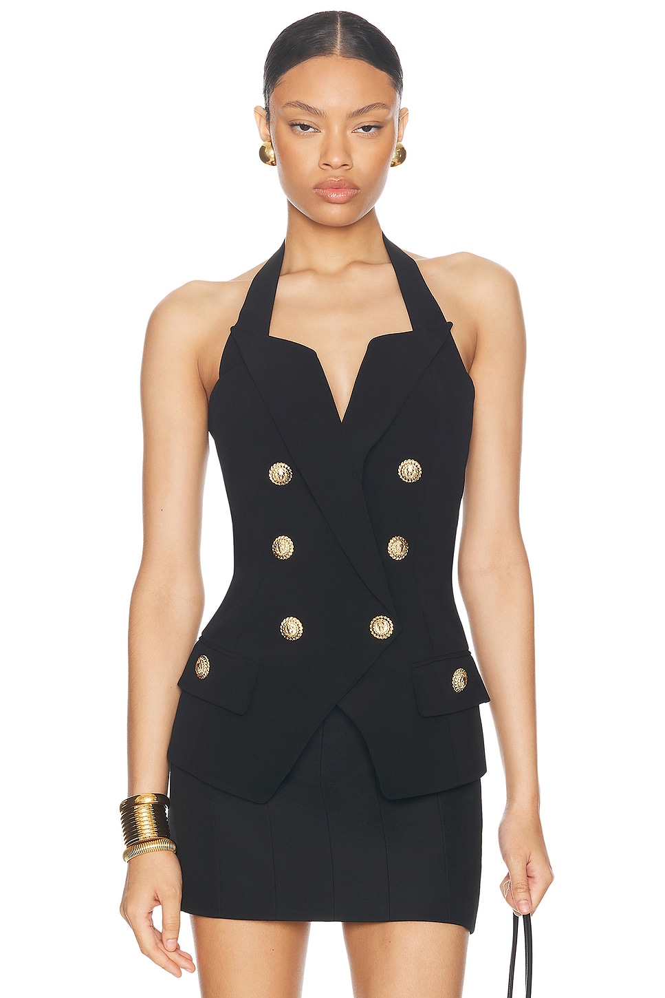 Image 1 of BALMAIN Buttoned Tailored Crepe Top in Noir