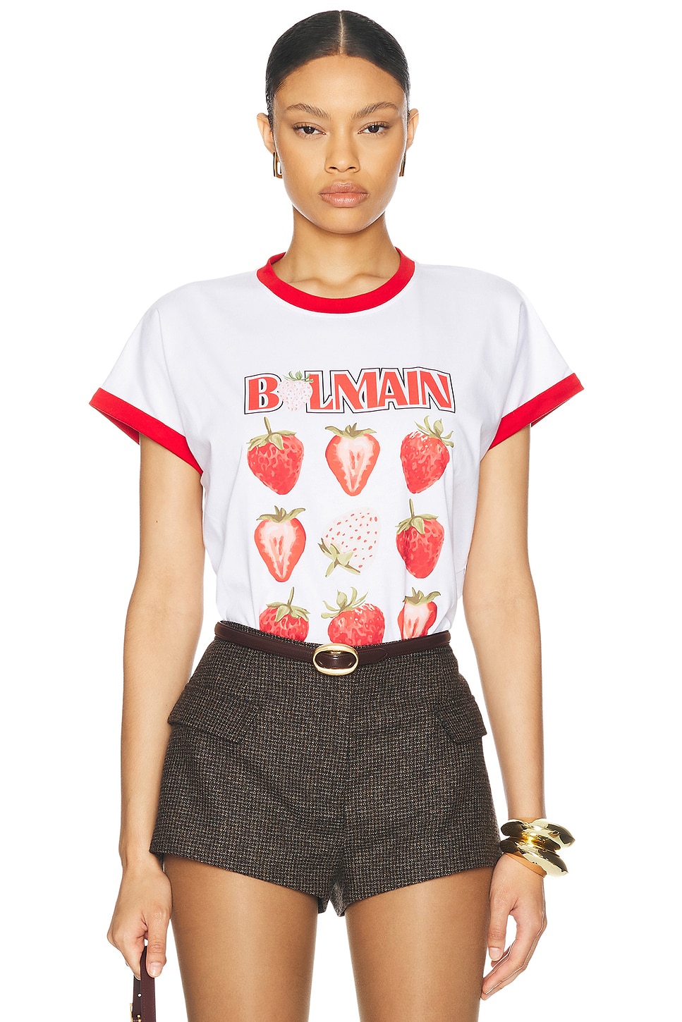 Balmain Fraise Print Bicolor T-shirt In White