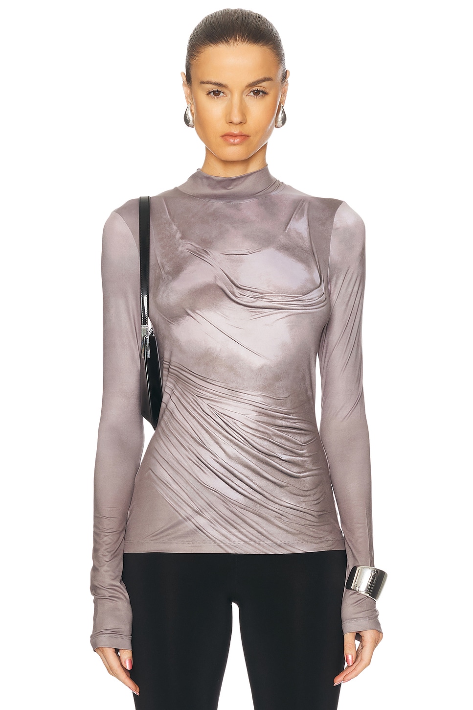 Image 1 of BALMAIN Draped Print Trompe L'oeil T-Shirt in Gris Fonce