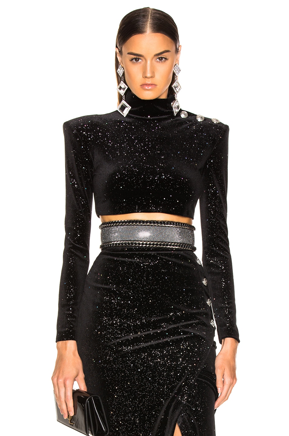 Image 1 of BALMAIN Star Speckled Crop Top in Black & Silver