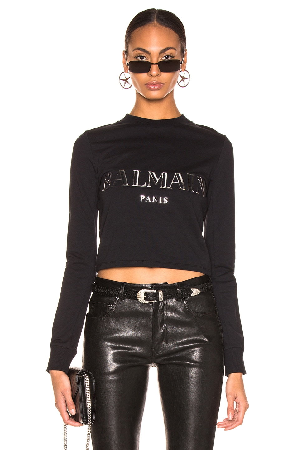 Image 1 of BALMAIN 3D Crop Top in Noir & Argent