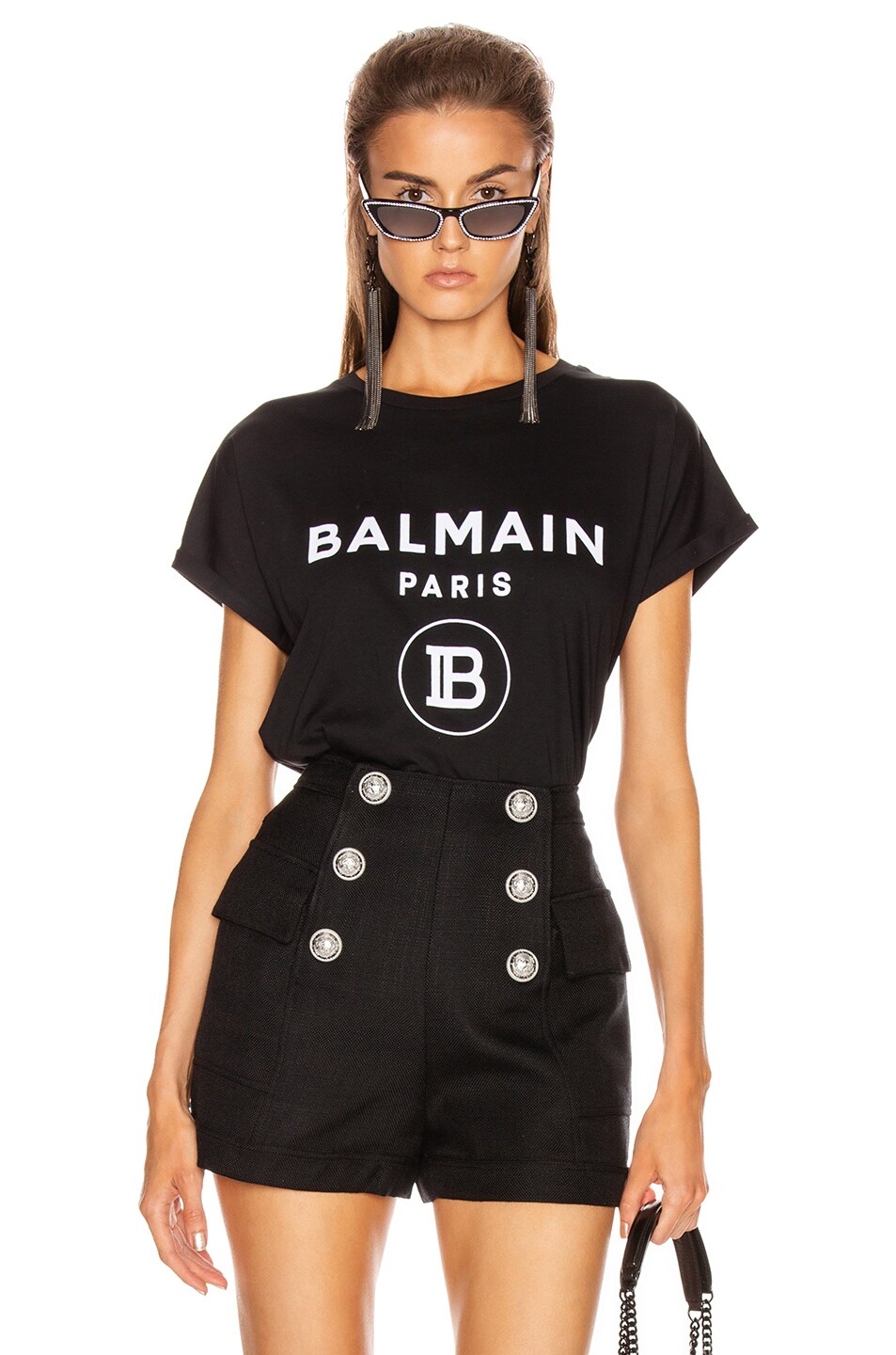 Image 1 of BALMAIN Flocked Logo T Shirt in Black & White
