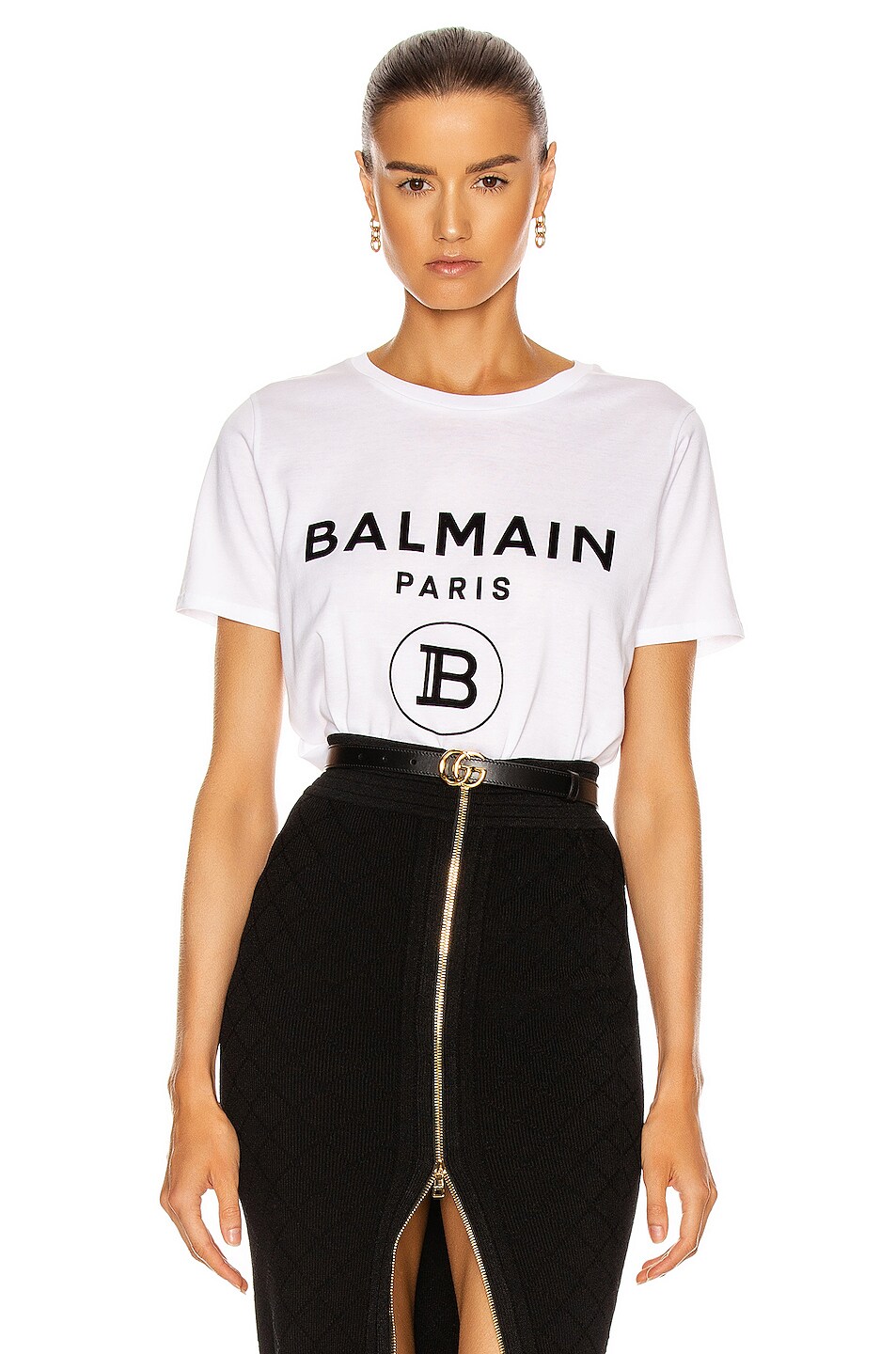 Image 1 of BALMAIN Flocked Logo T-Shirt in Blanc & Noir