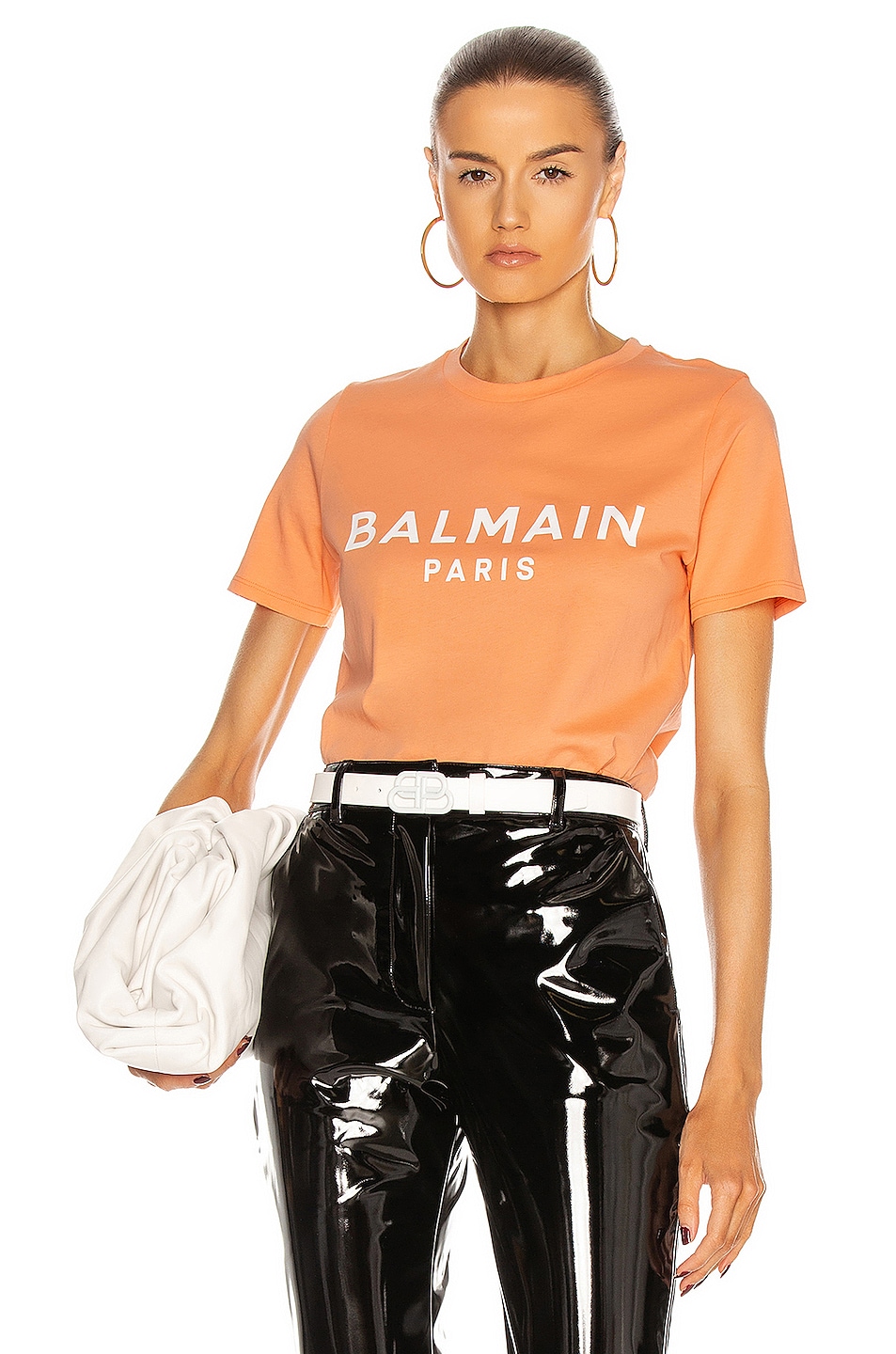 Image 1 of BALMAIN Logo T-Shirt in Peche & Blanc