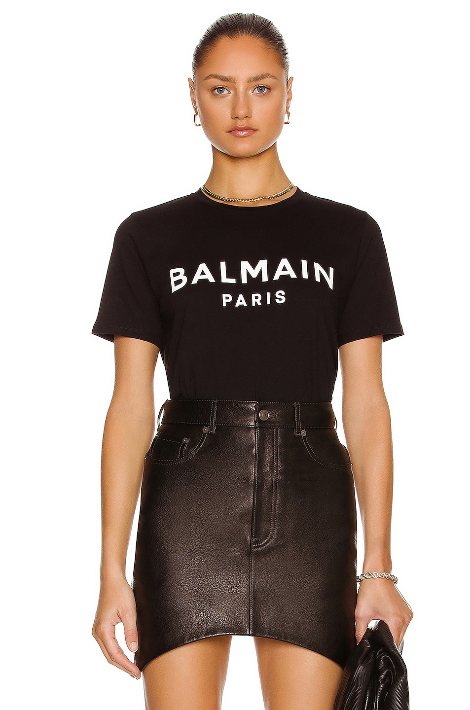 Image 1 of BALMAIN Short Sleeve Printed Logo T-Shirt in Noir & Blanc