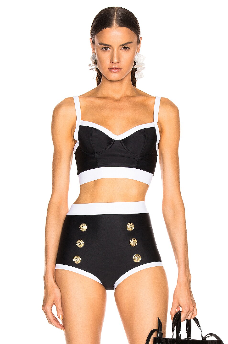 Image 1 of BALMAIN Vintage Style Bikini Top in Noir & Blanc