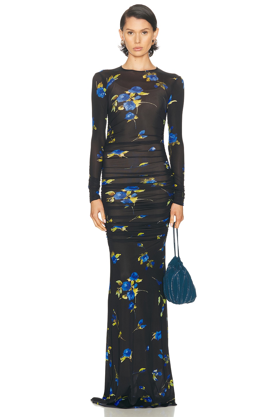 Image 1 of Blumarine Long Sleeve Maxi Dress in Black & Brilliant Blue