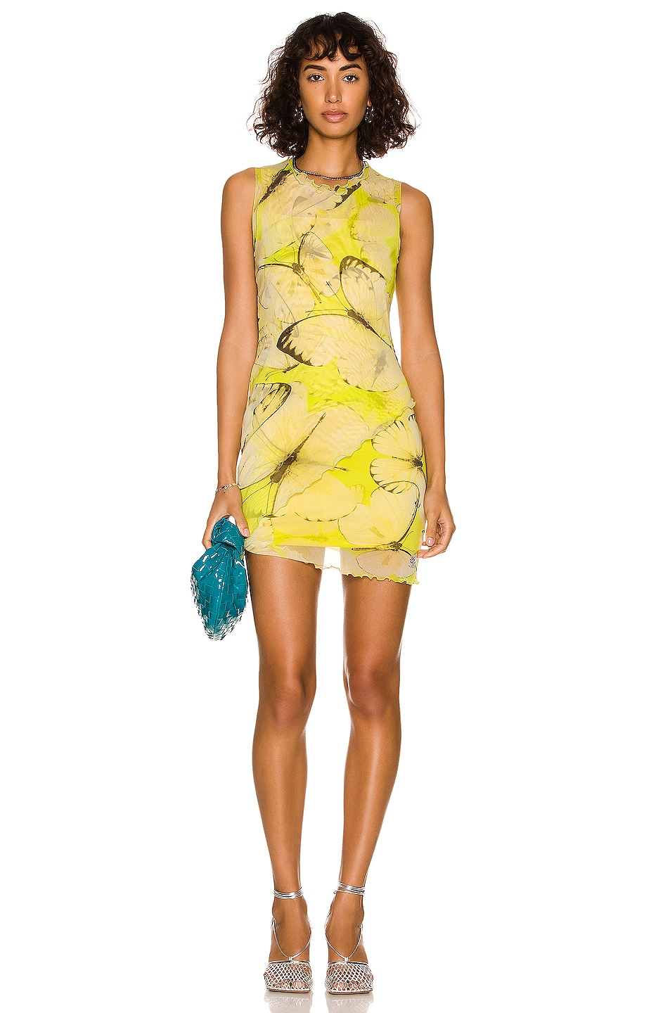 Image 1 of Blumarine Sleeveless Tulle Dress in Lime & Giallo