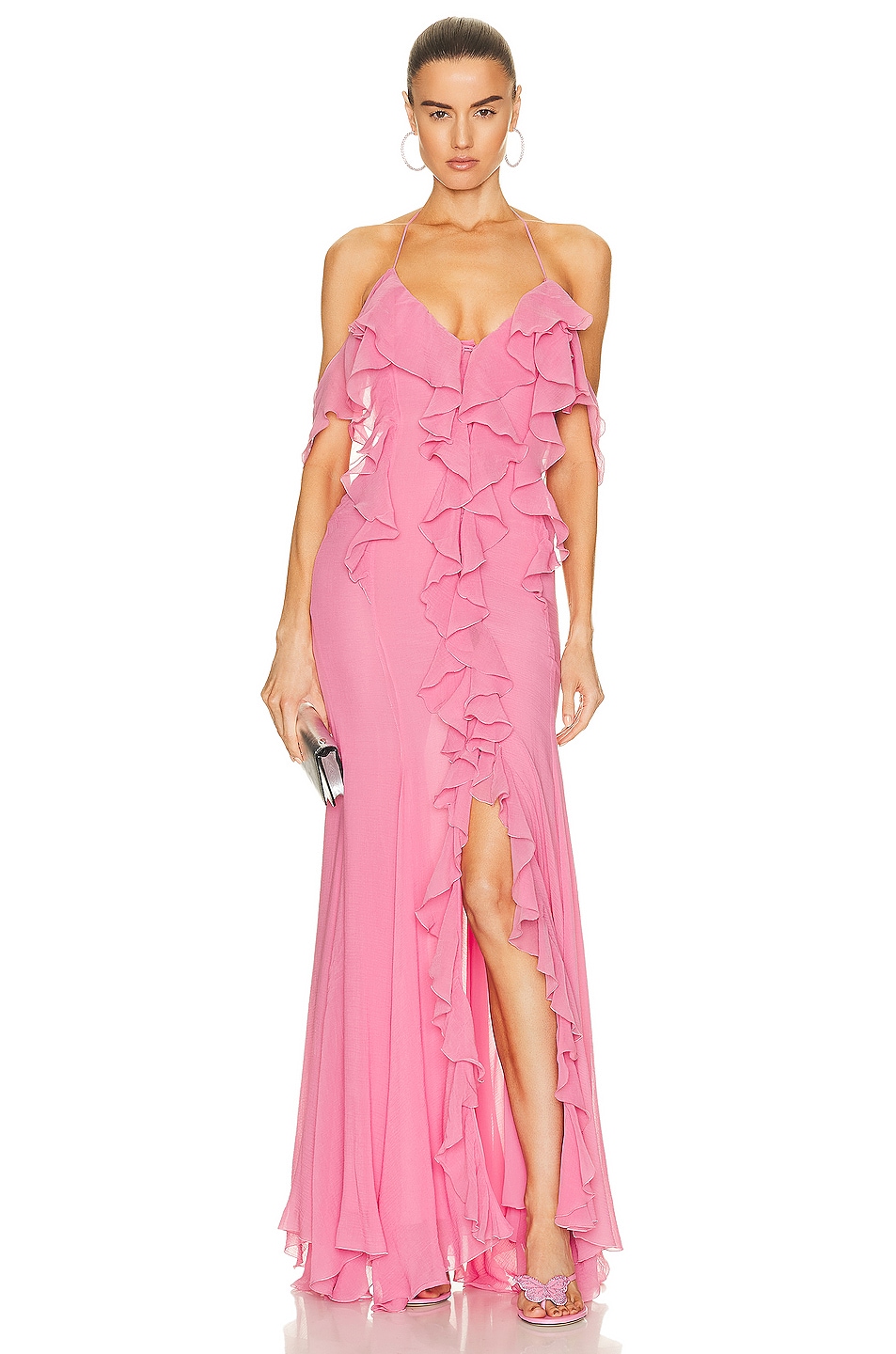 Image 1 of Blumarine Ruffle Sleeveless Gown in Bubblegum