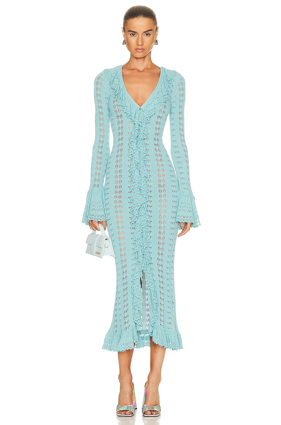 Image 1 of Blumarine Crochet Long Sleeve Midi Dress in Lagoon