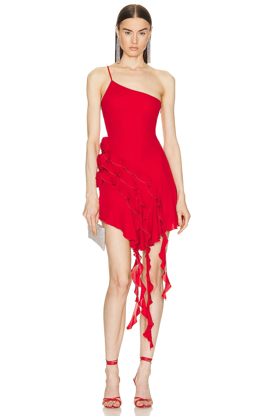 Image 1 of Blumarine Asymmetrical Mini Dress in Lipstick Red