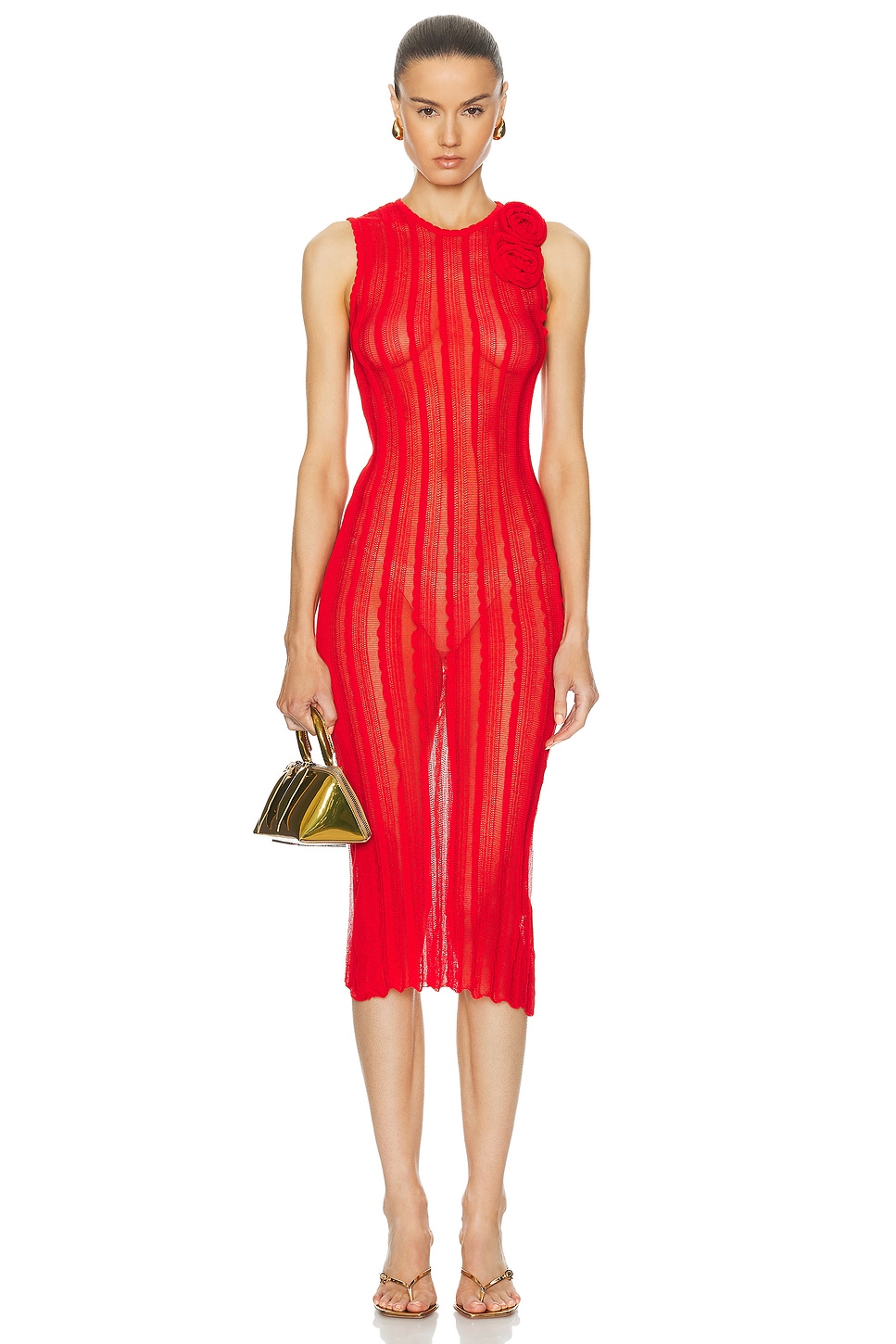 Image 1 of Blumarine Midi Dress With Ruffles in Lipstick Red