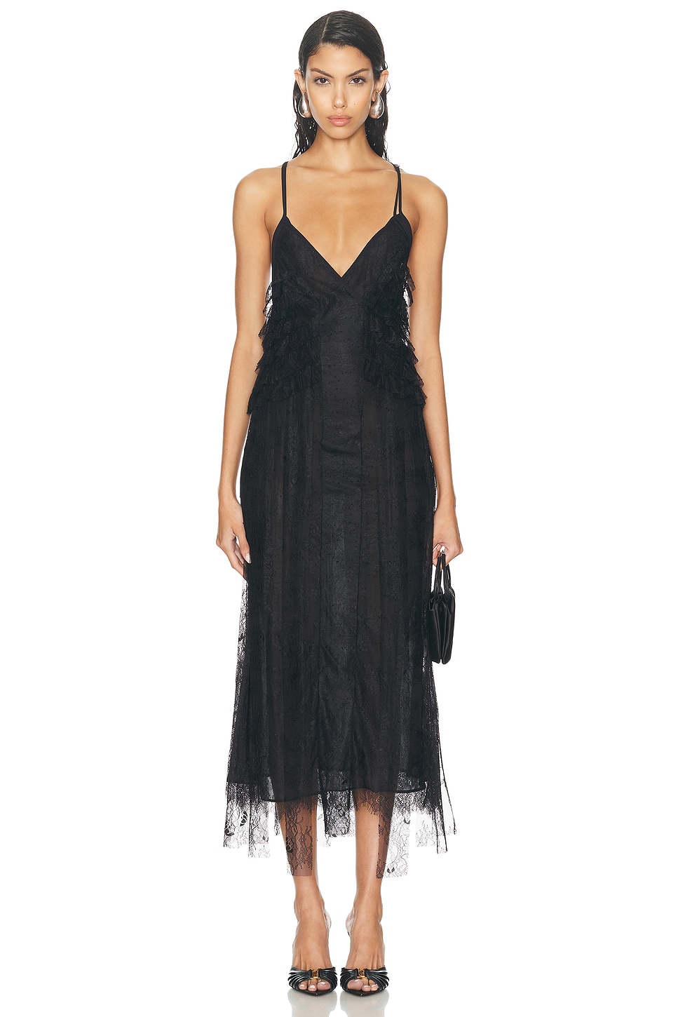 Shop Blumarine Lace Midi Dress In Black