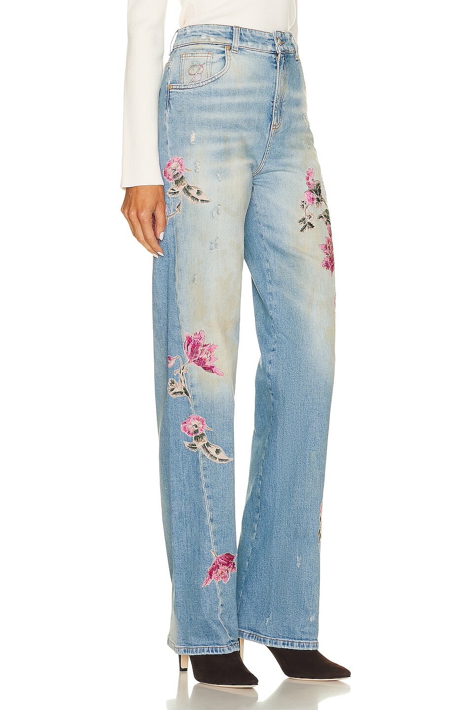 Jean Blumarine Taille 44 (US 8) - Bleu Denim - Brodé - Occasion Parfait état - Patte D'eph