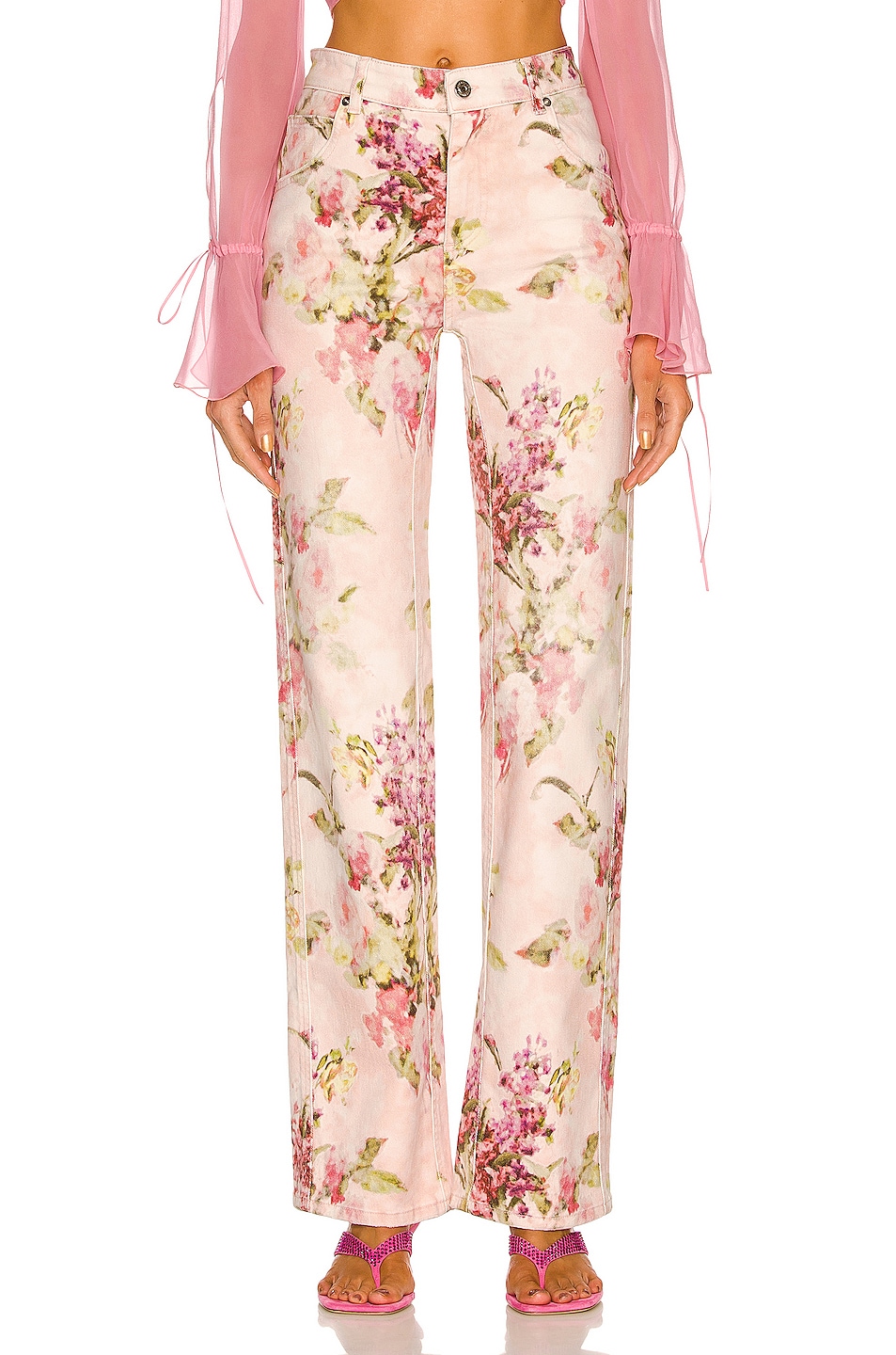 Image 1 of Blumarine Printed Jean in Dusty Pink & Fuxia