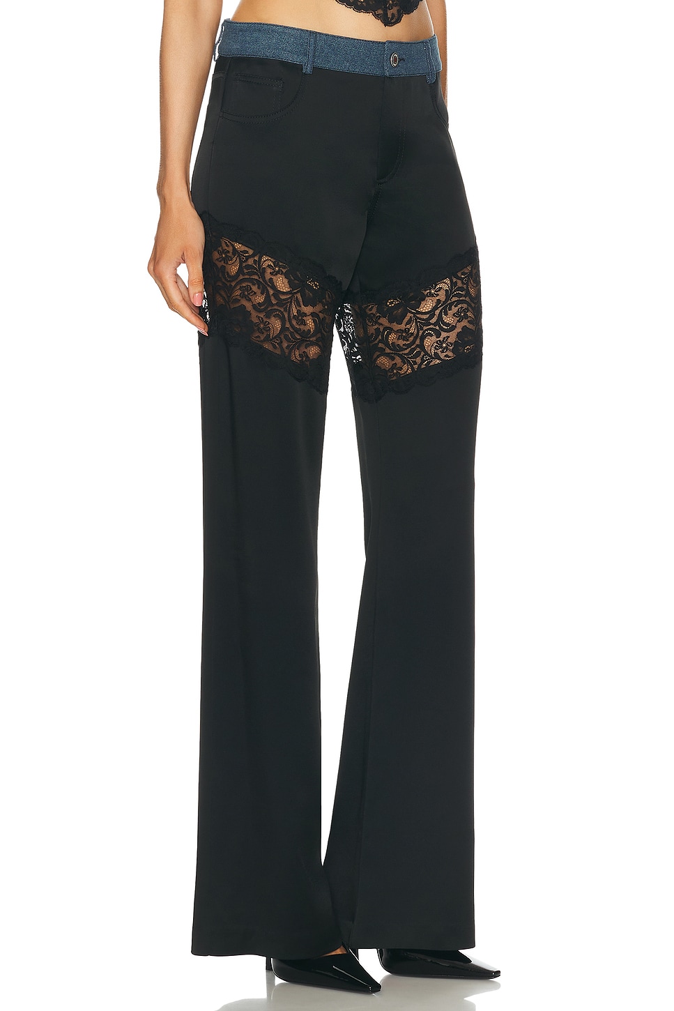 Shop Blumarine Lace Wide Leg In Black & Dark Denim