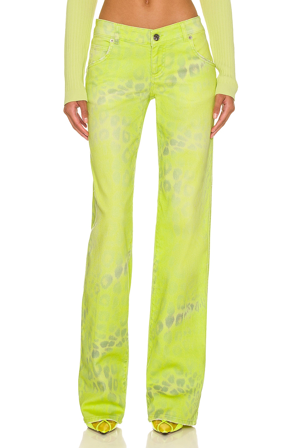Image 1 of Blumarine Wide Printed Jean in Giallo Limone & Beige