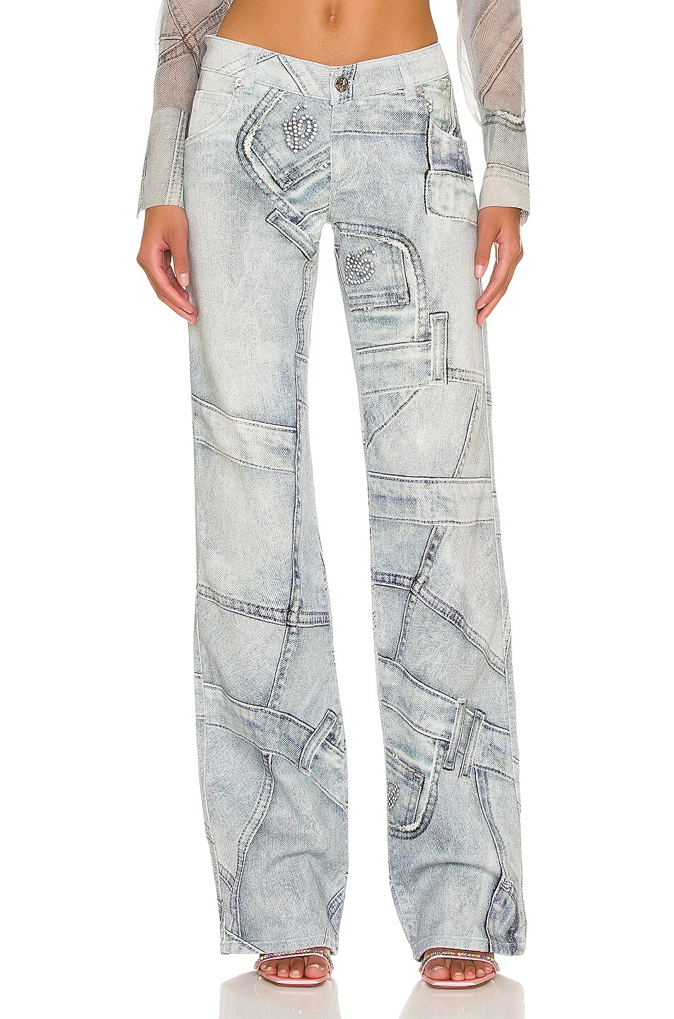 Image 1 of Blumarine Wide Printed Jean in Sterling Blue