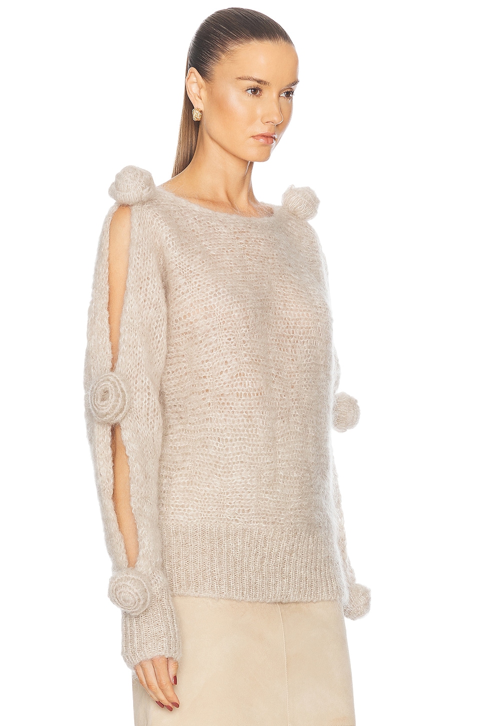 Shop Blumarine Cut Out Sleeve Sweater In Tapioca Beige