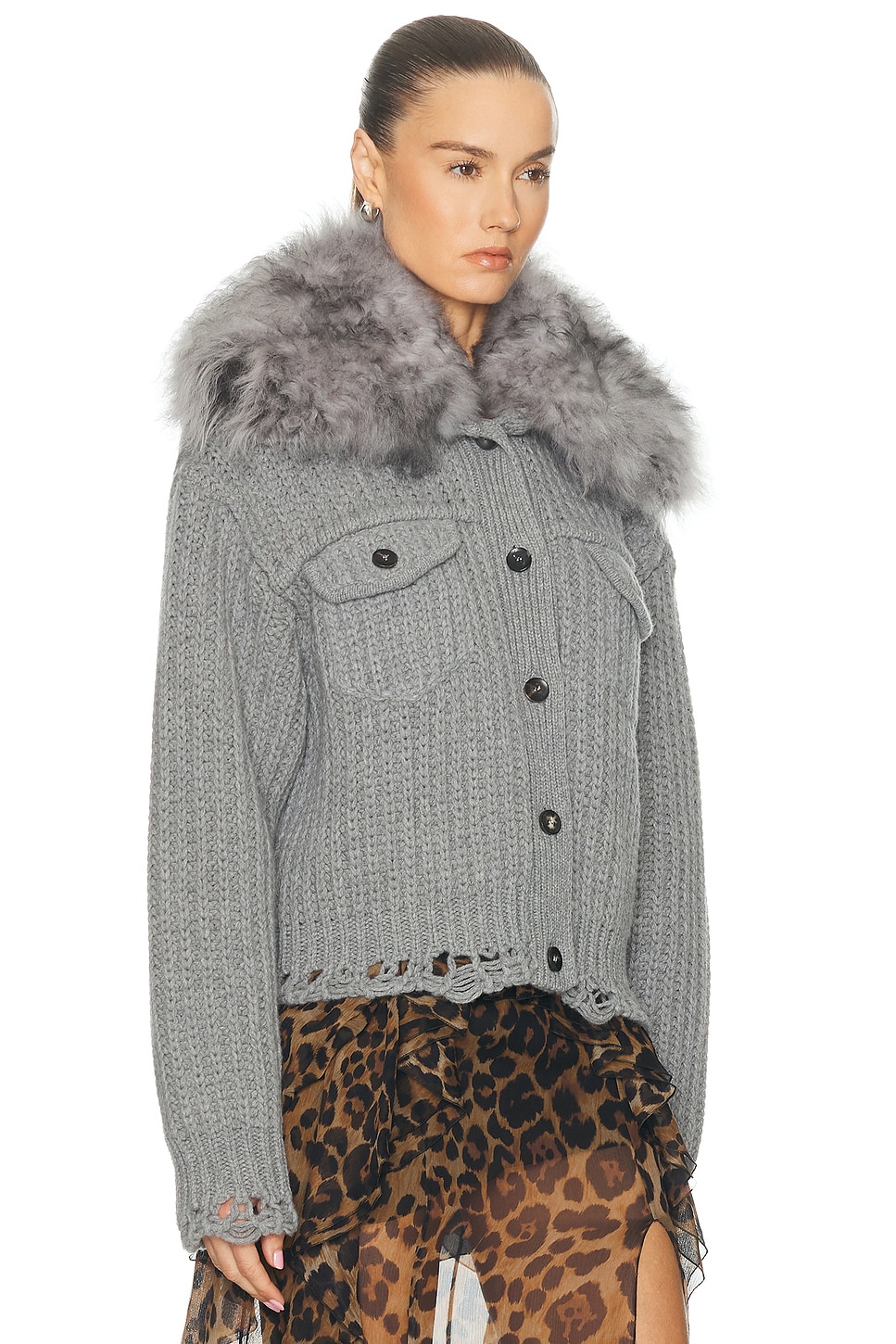 Blumarine Long Sleeve Cardigan In Gray