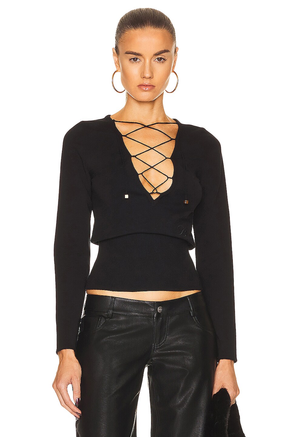 Image 1 of Blumarine Lace Up Sweater in Nero