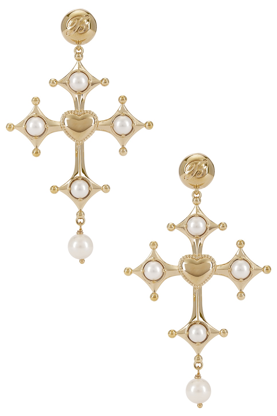 Blumarine Cross Earrings In Ivory & Light Gold