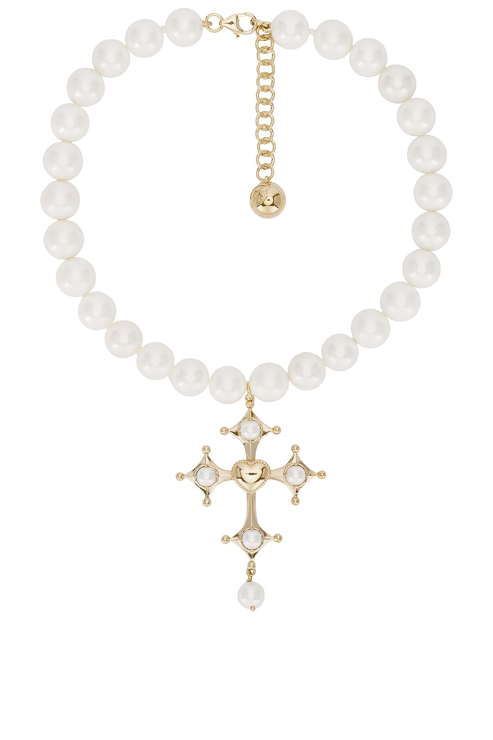 Blumarine Cross Choker In Ivory & Light Gold