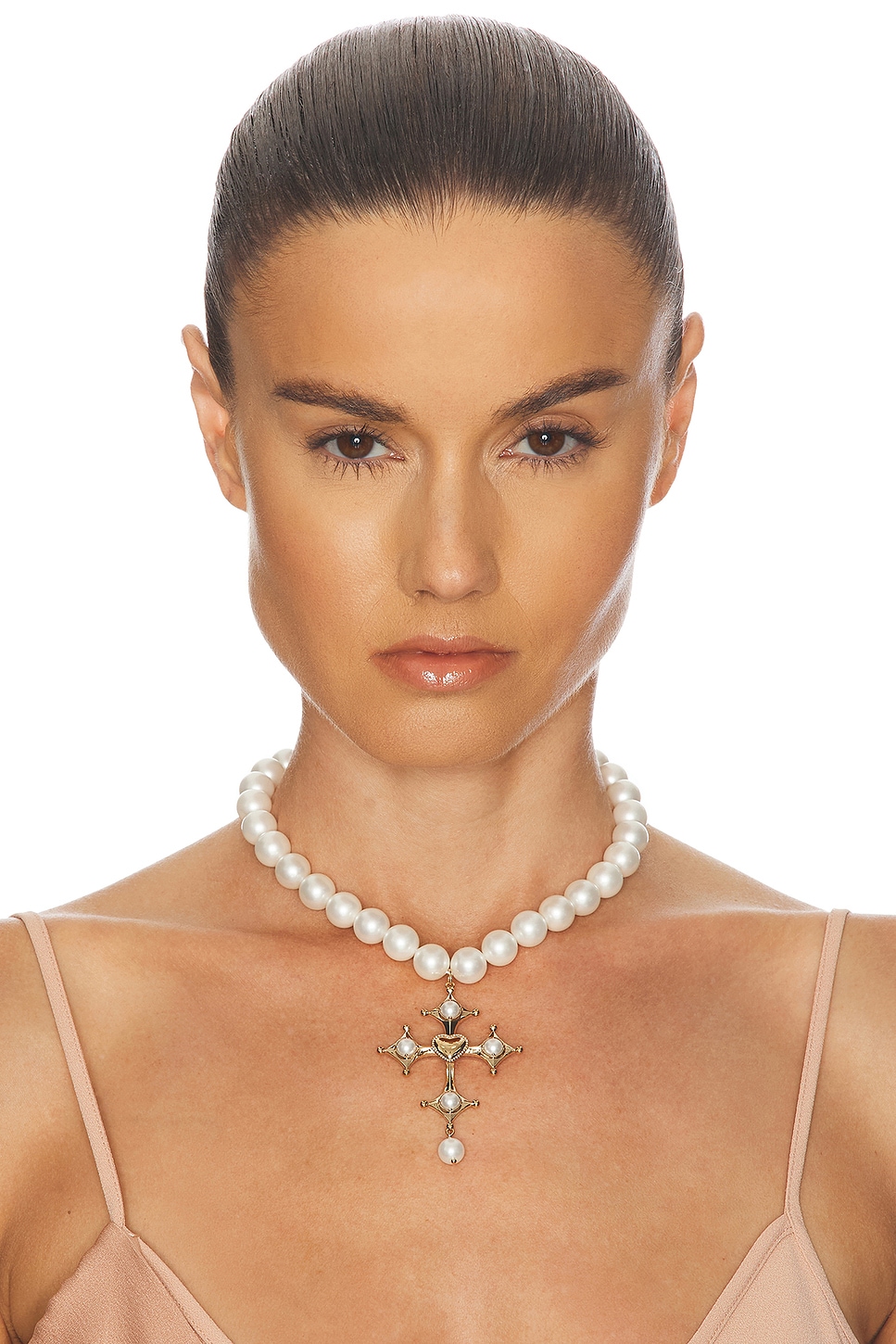Blumarine Cross Choker In Ivory & Light Gold