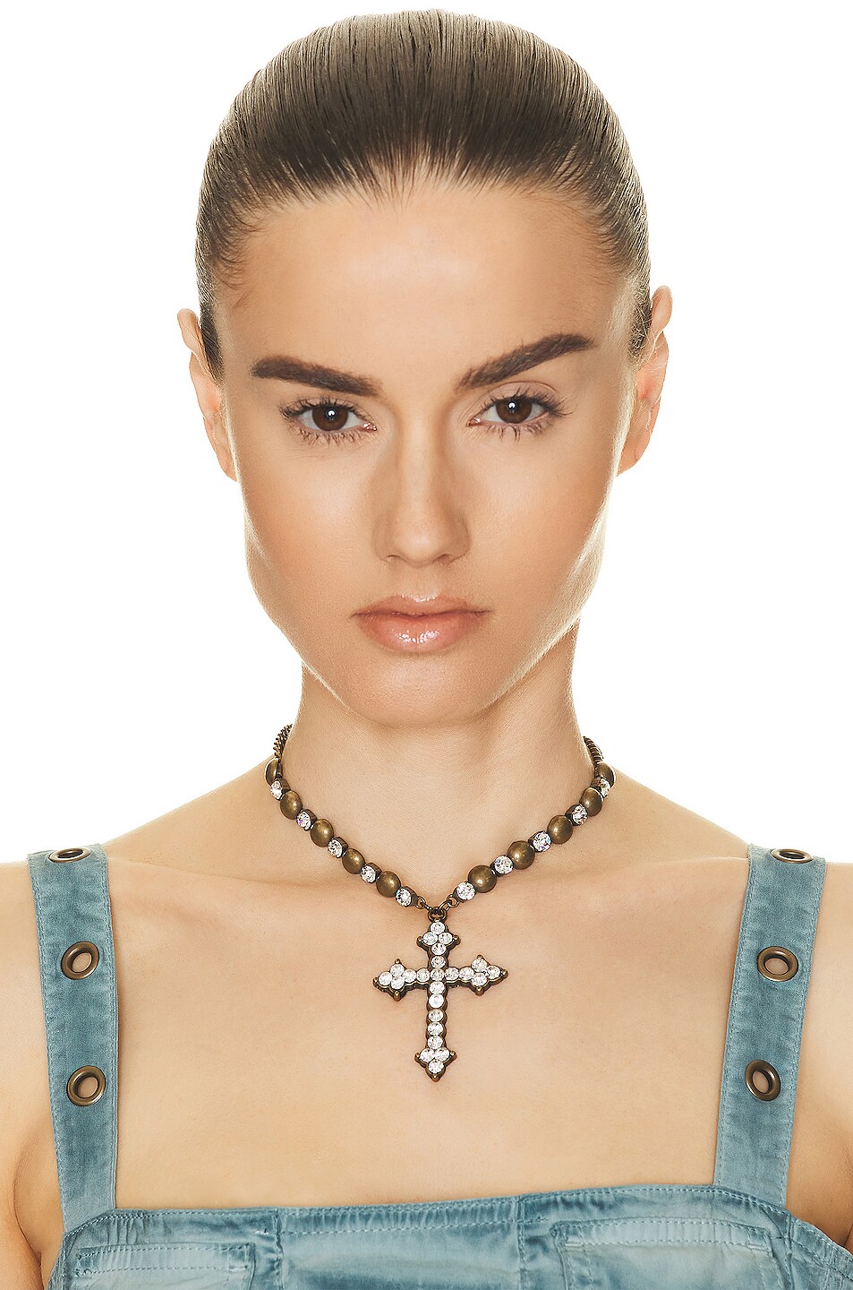 Blumarine Cross Necklace In Ottone Vecchio & Cryst | FWRD