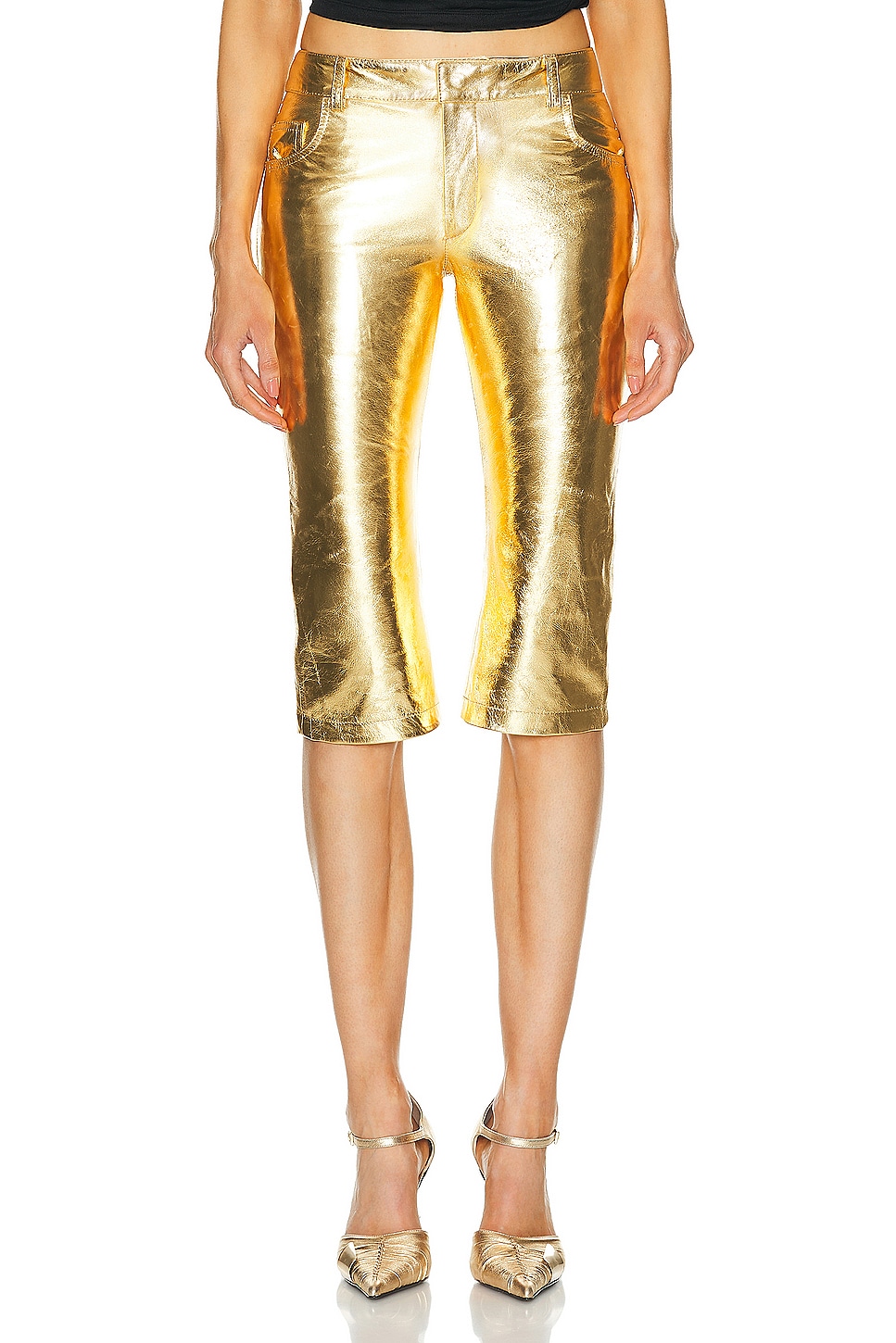 Image 1 of Blumarine Leather Pedal Pusher Pant in Gold