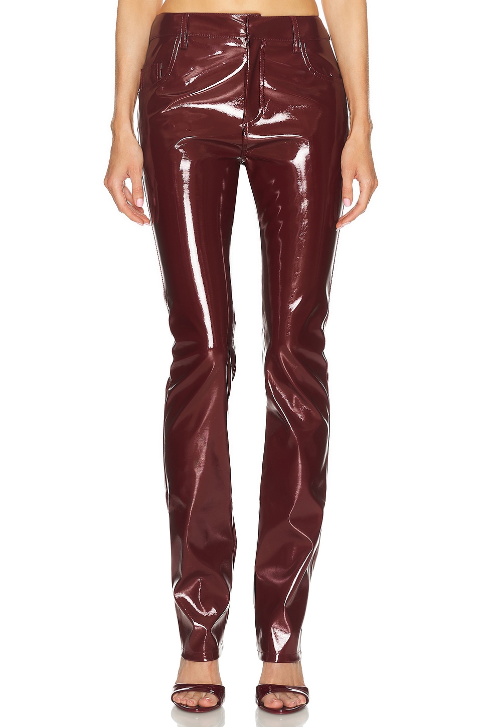 Image 1 of Blumarine Faux Patent Leather Pant in Burgundy