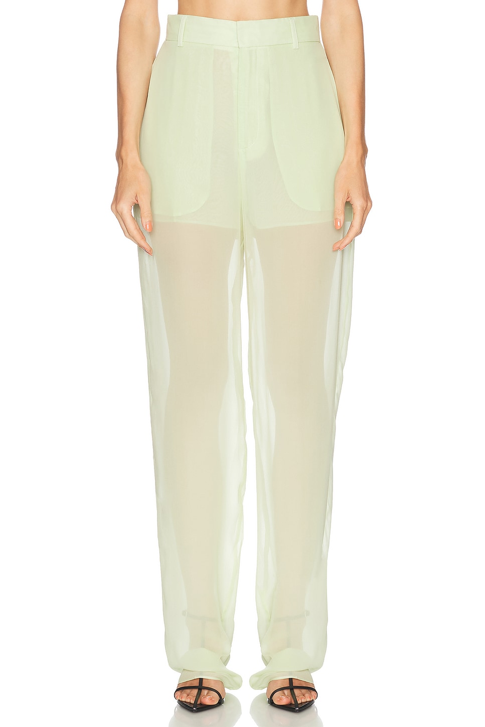 Sheer Straight Leg Trouser in Green