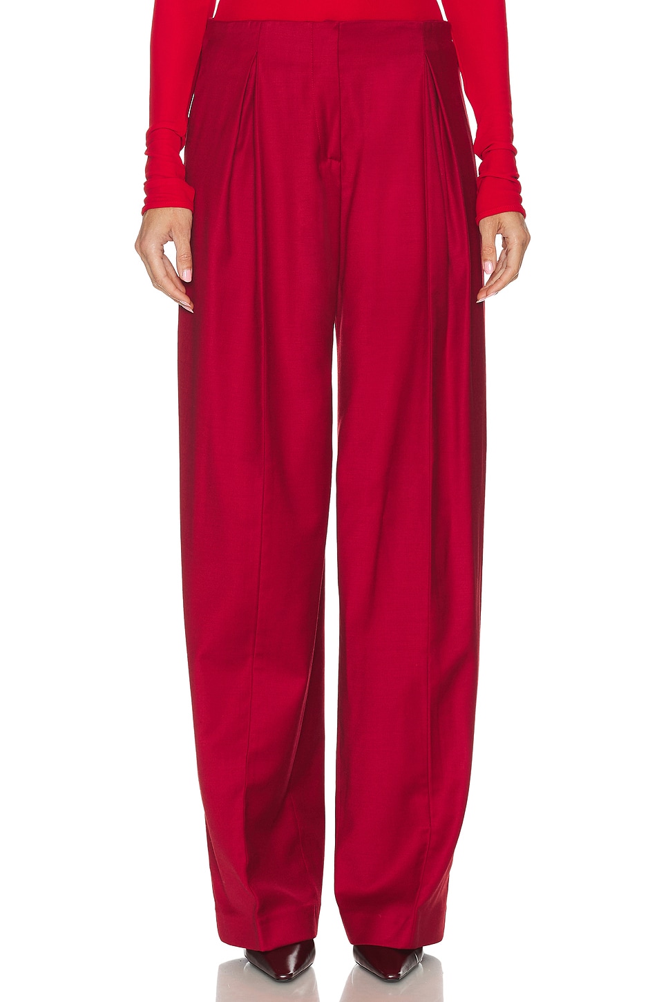 Image 1 of Blumarine Twill Wide Leg Trouser in Lipstick Red