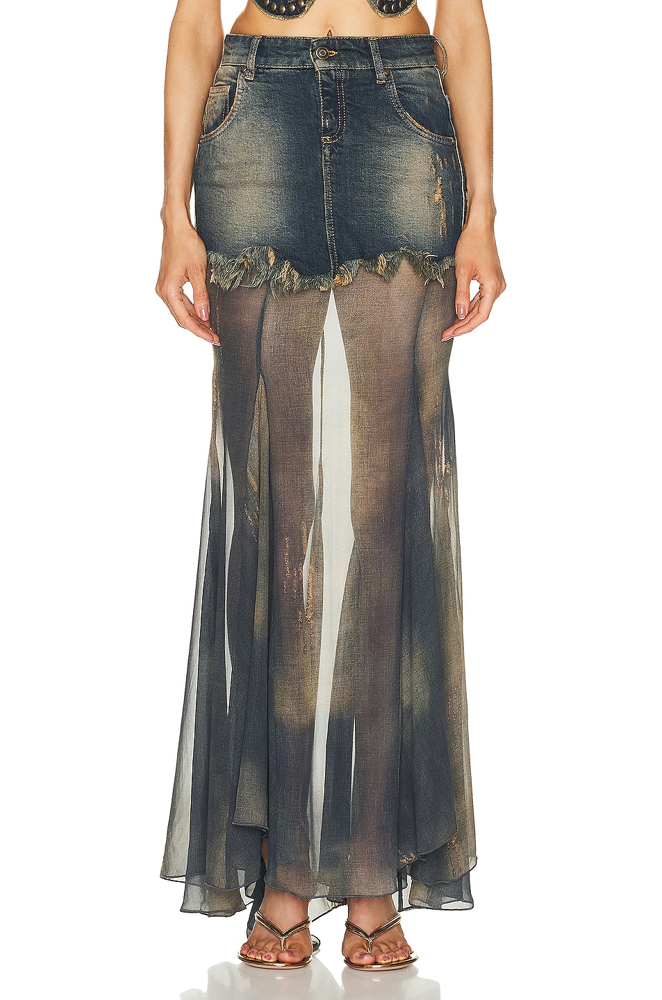 Image 1 of Blumarine Maxi Skirt in Peacoat & Warm Sand