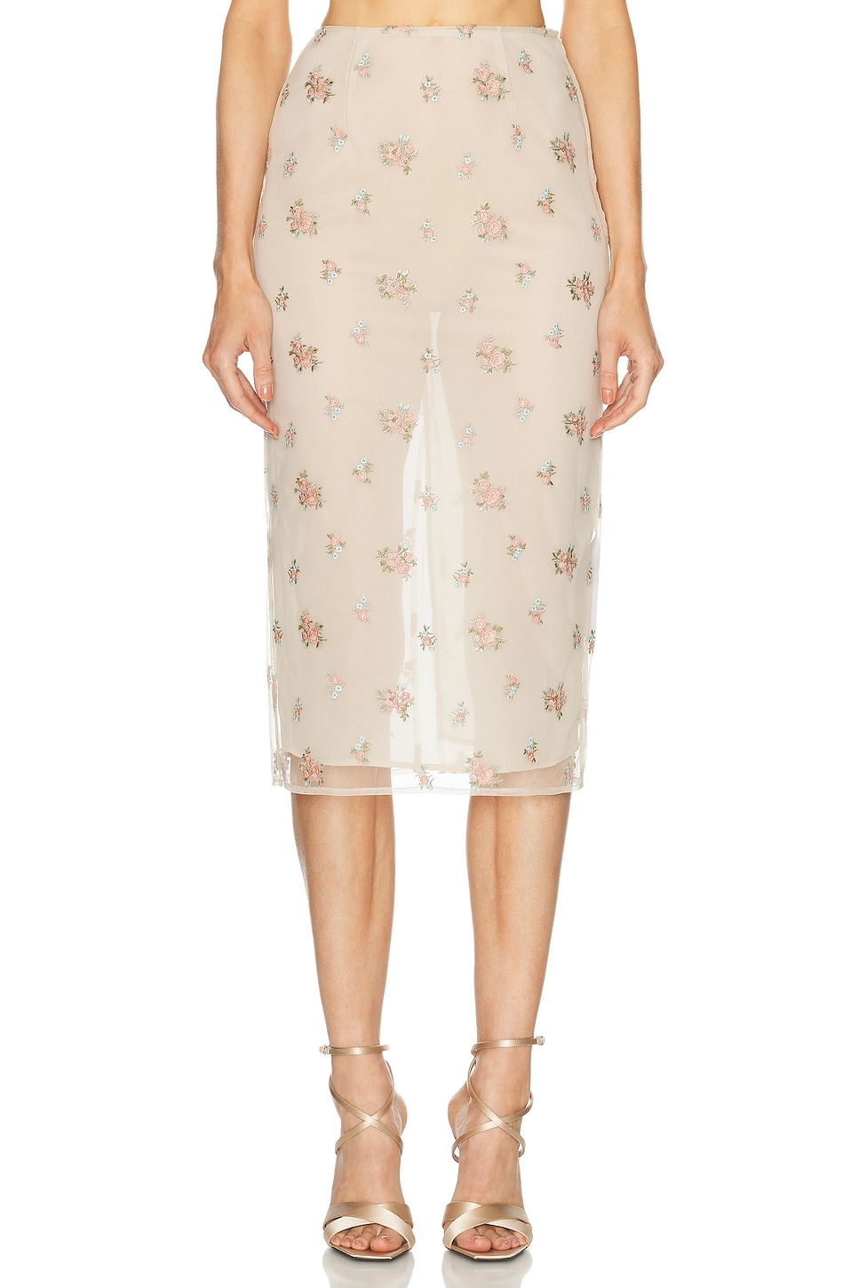 Flower Embroidered Skirt in Nude