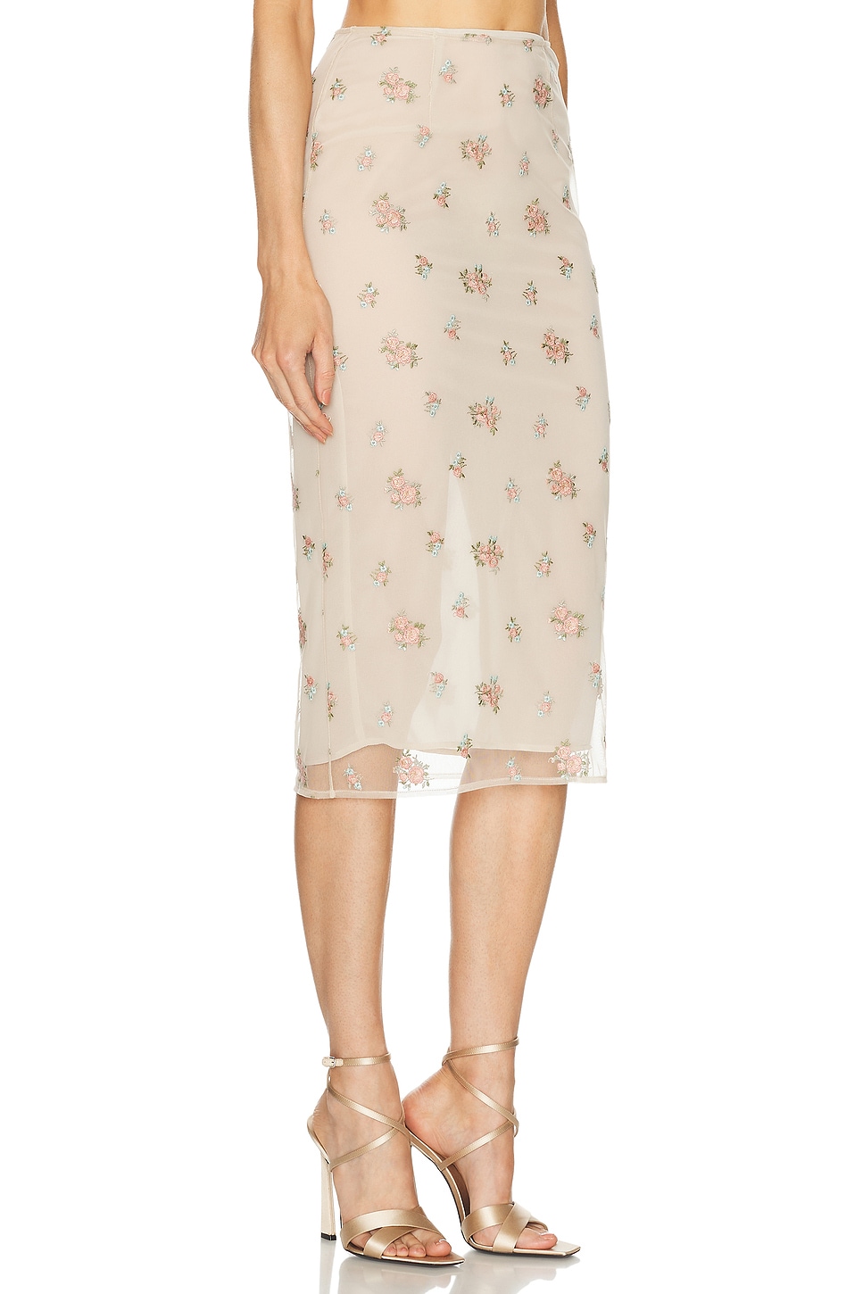 Shop Blumarine Flower Embroidered Skirt In Grain & Ginger