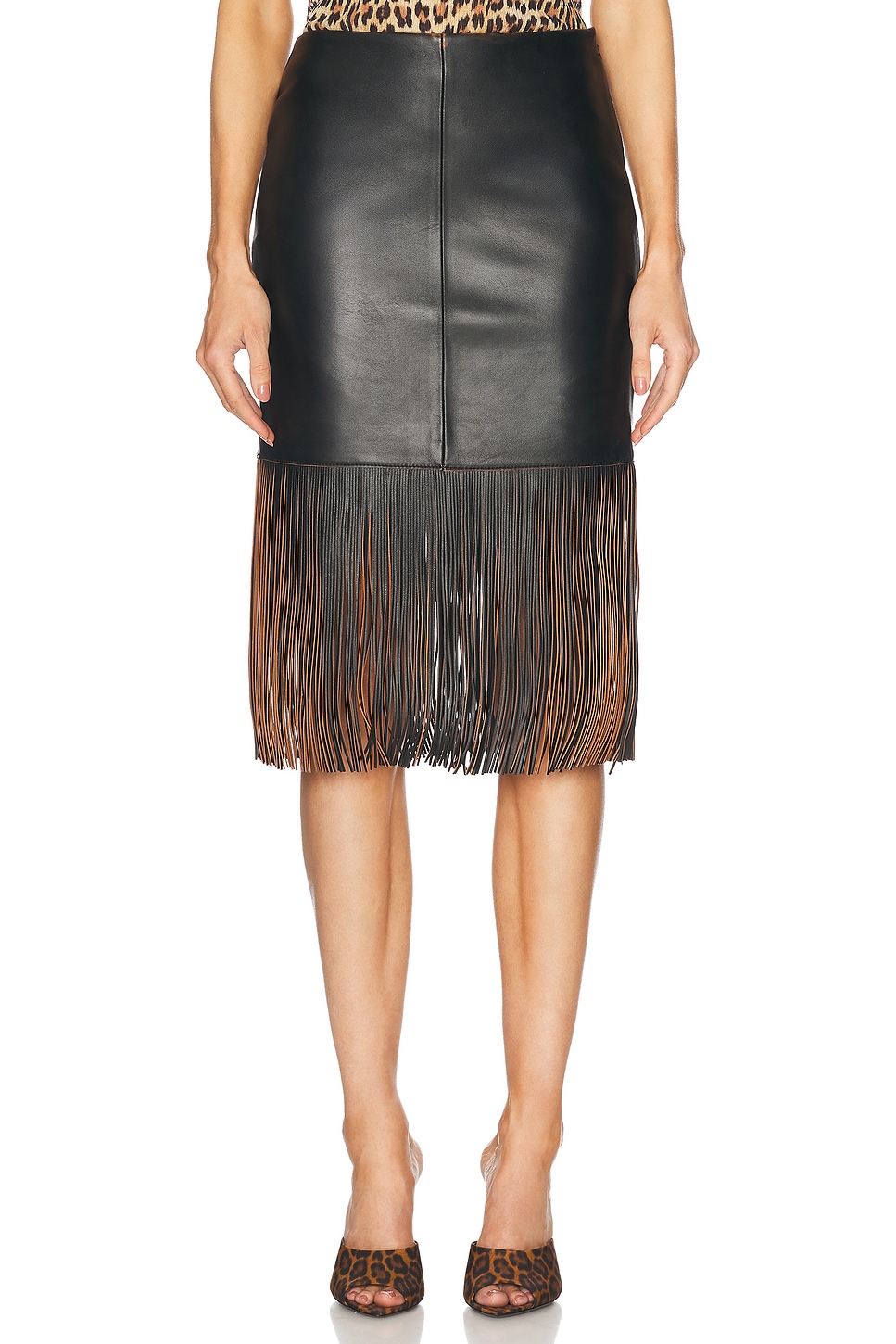 Fringe Leather Skirt in Black