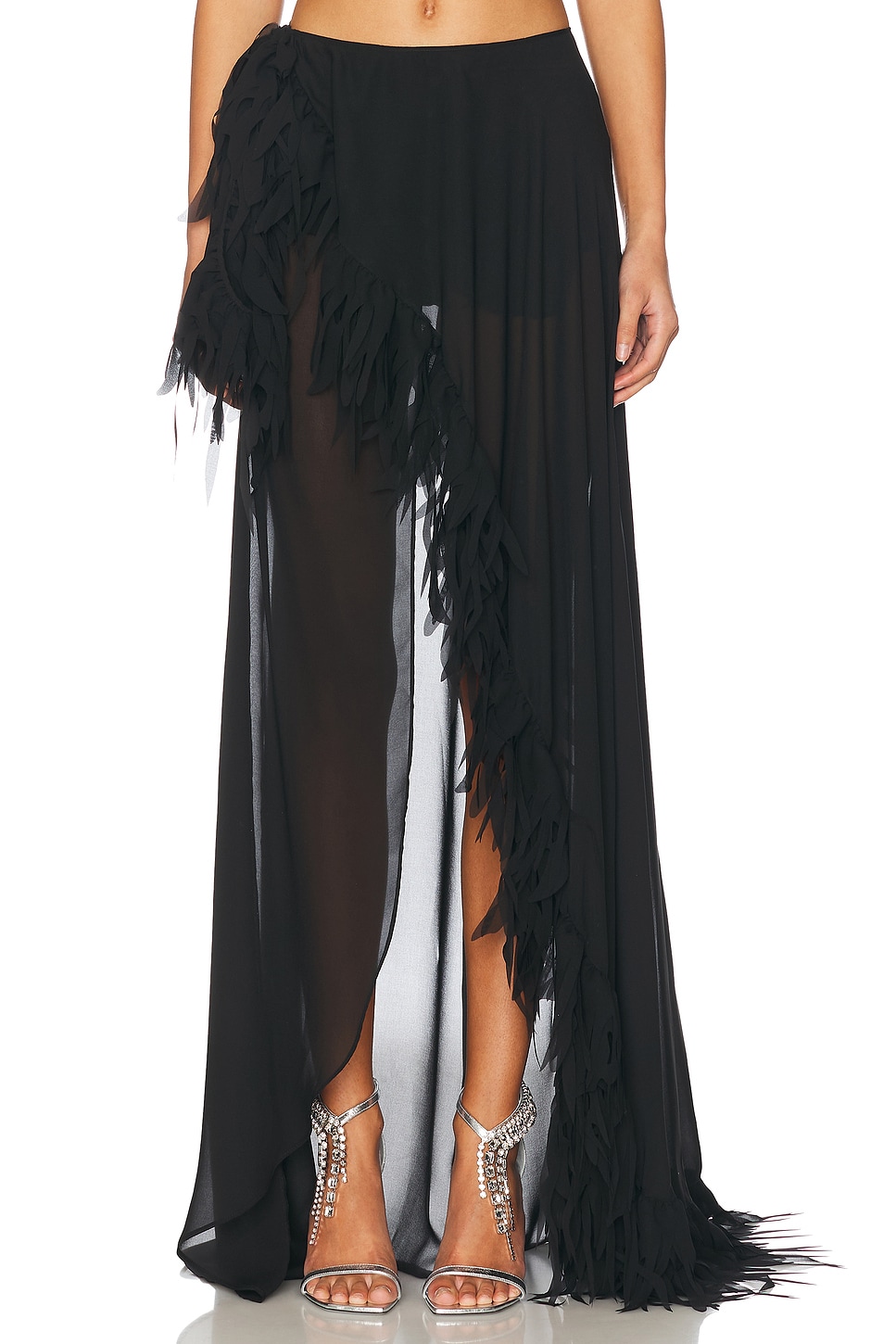 Long Fringe Skirt in Black