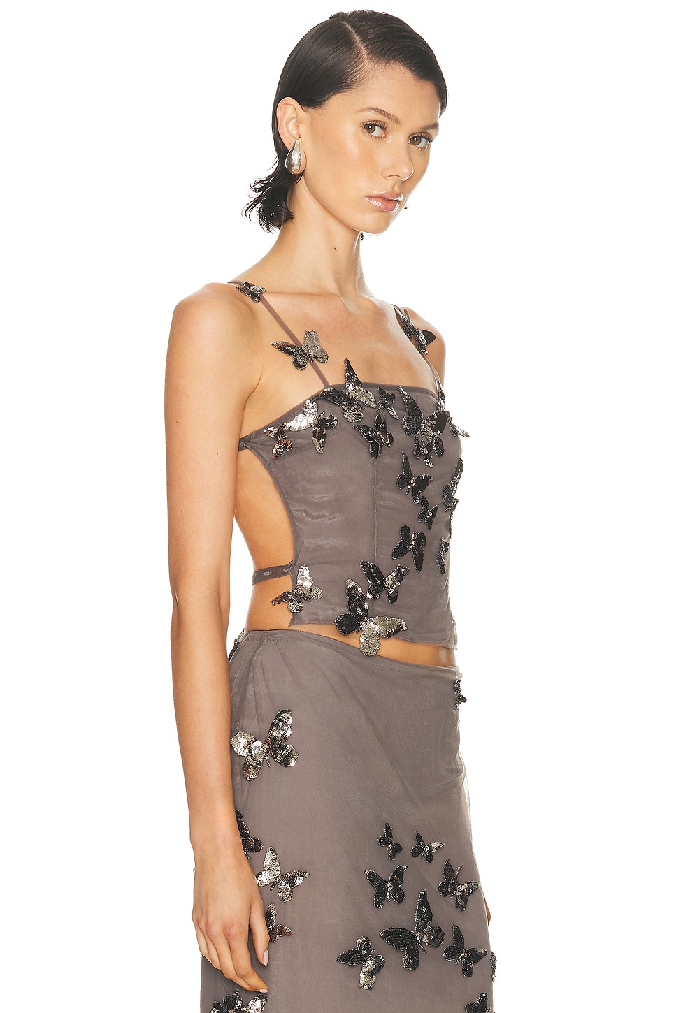 Blumarine Embroidered Tank Top In Brown