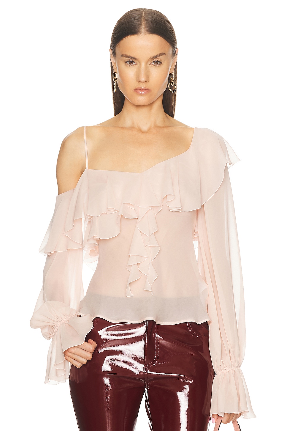 Image 1 of Blumarine Ruffle Blouse Top in Silver Pink