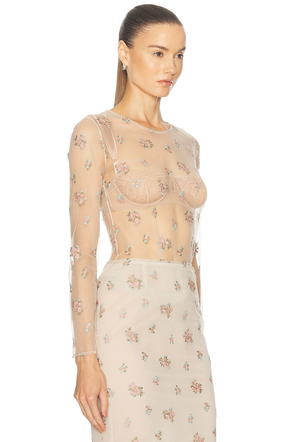 Shop Blumarine Flower Embroidered Blouse In Grain & Ginger