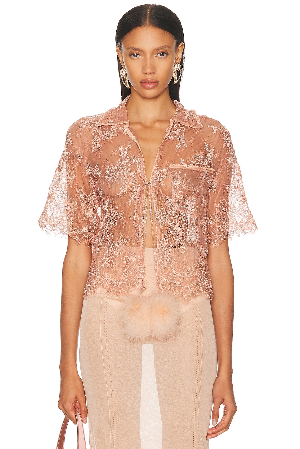 Short Sleeve Lace Blouse in Pink