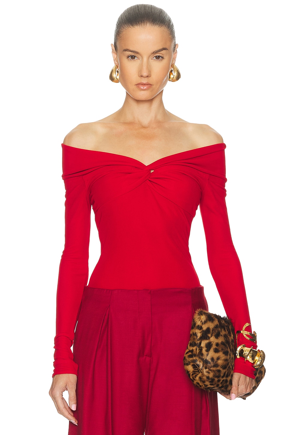 Image 1 of Blumarine Off The Shoulder Top in Lipstick Red