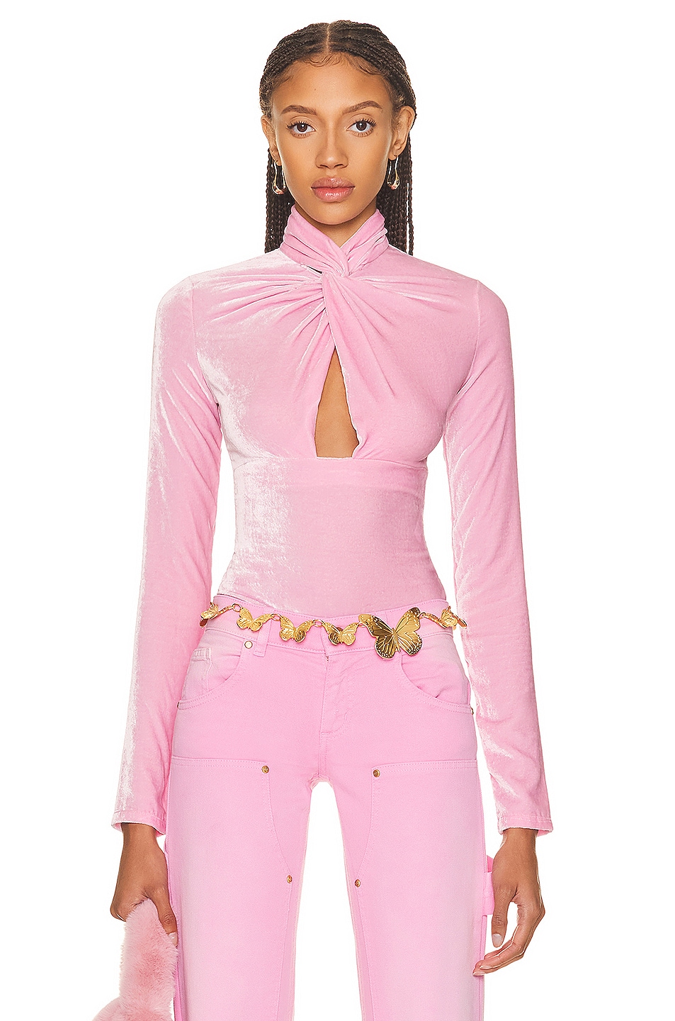 Image 1 of Blumarine Velvet Bodysuit in Lilac Chiffon