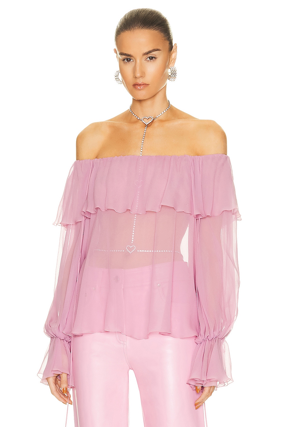 Image 1 of Blumarine Ruffle Long Sleeve Top in Mauve Orchid