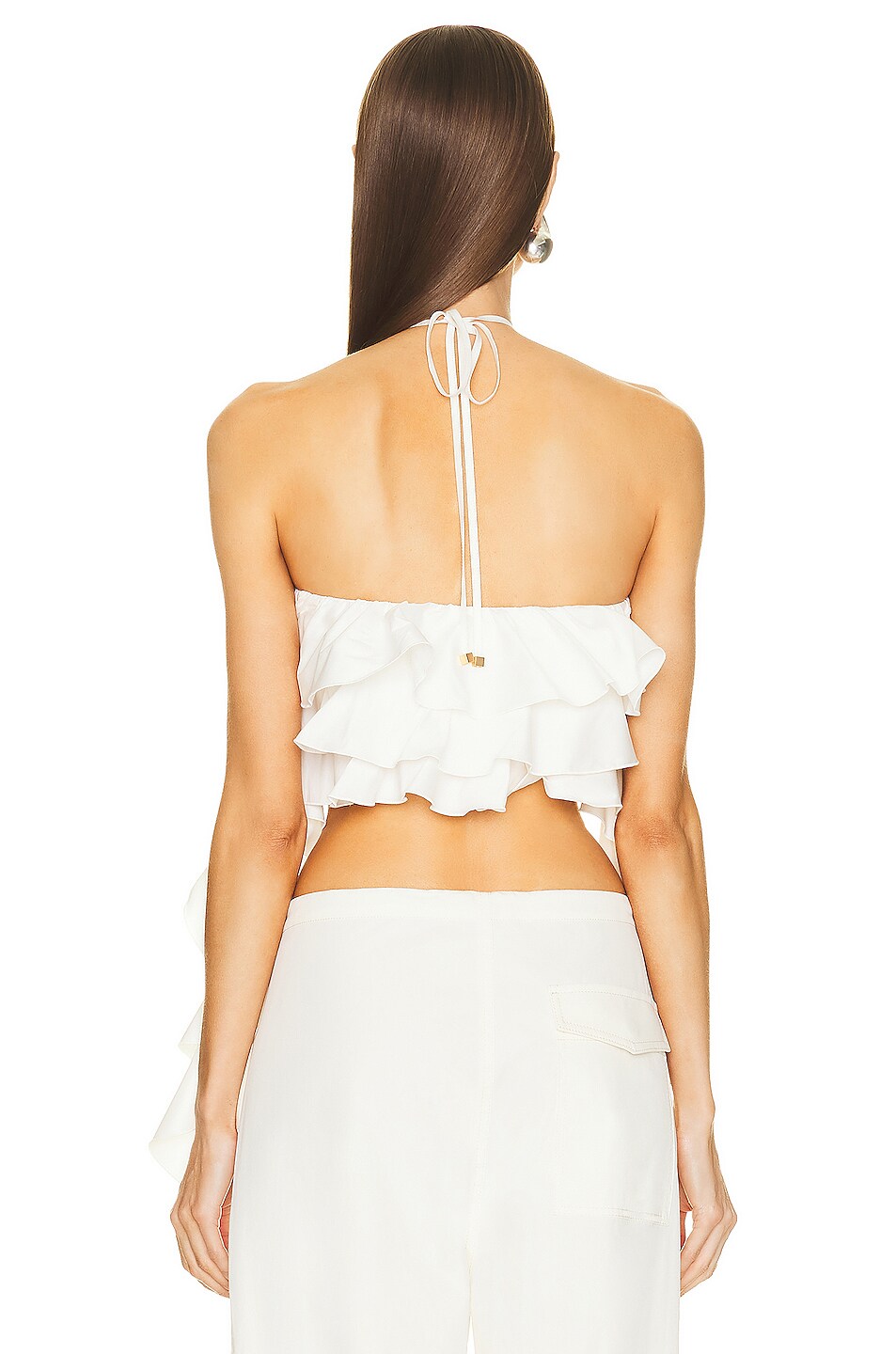 Blumarine Ruffle Halter Top in Bianco Naturale | FWRD