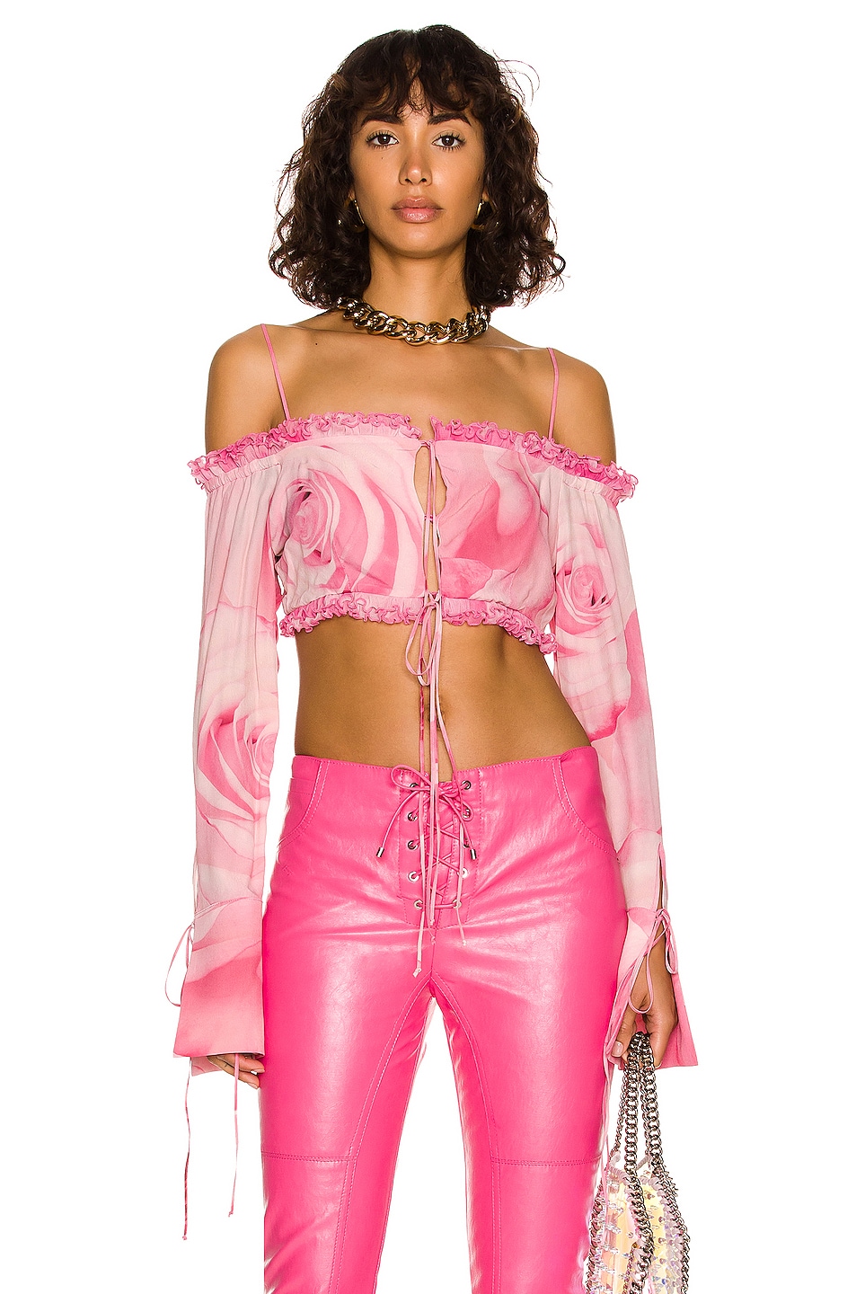 Image 1 of Blumarine Printed Blouse in Dusty Pink & Fuxia
