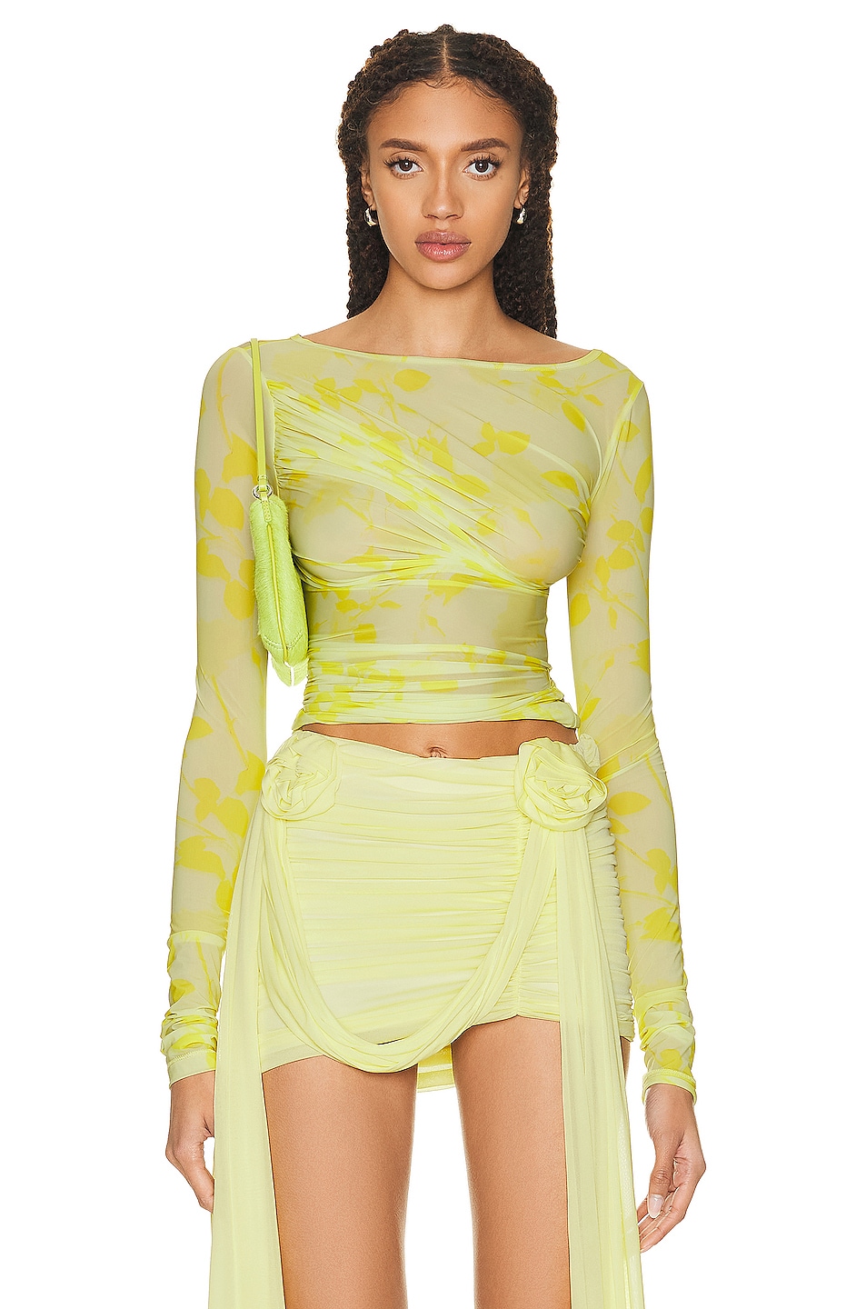Image 1 of Blumarine Long Sleeve Draped Top in Luce Del Sole & Mimosa